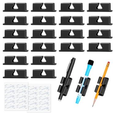 Imagem de 20 porta-lápis para mesa, suporte de caneta adesivo para acessório de prancheta de sala de aula, suporte de lápis de silicone e suporte de marcador para acessórios de mesa de escritório (Preto)