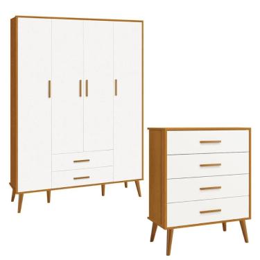 Imagem de Cômoda Gaveteiro e Guarda Roupa Isis Reller Retrô 4 Portas