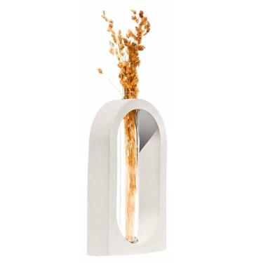 Imagem de Vaso Decorativo Solitário Janela 16,5cm Artesanal Em Cimento Branco