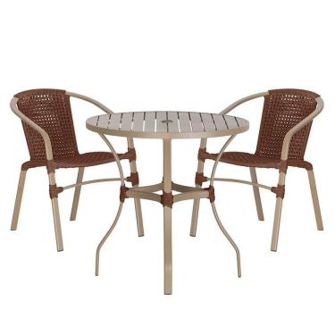 Imagem de 02 Cadeiras Floripa E Mesa Roma 100cm Fendi Trama Marrom