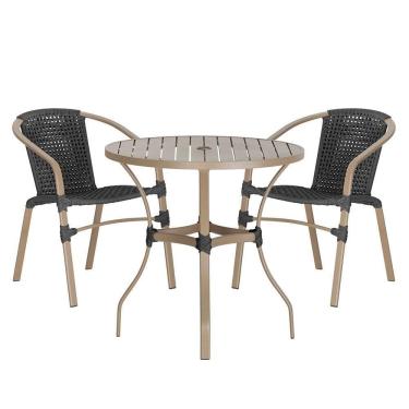 Imagem de 02 Cadeiras Floripa E Mesa Roma 80cm Fendi Trama Preto