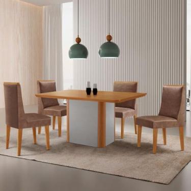 Imagem de Mesa de Jantar Isadora 120cm Tampo Canto Copo MDF Laminado com 4 Cadei