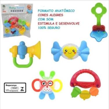 Imagem de Brinquedo Kit Diverte Bebê com 5 Chocalhos de Plástico e Mordedores de