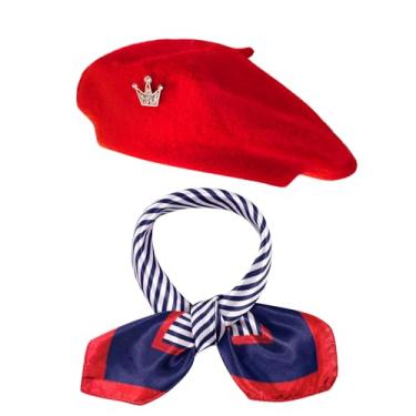 Imagem de choyaxo Conjunto de 3 peças de boina francesa, incluindo boina, cachecol, coroa, alfinete, acessórios de fantasia para mulheres, festa temática francesa