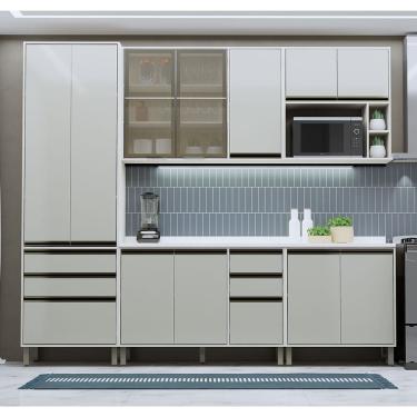 Imagem de Cozinha Modulada Completa 5 peças 270cm com Vidro Reflecta e Tampo Linea Luciane Móveis