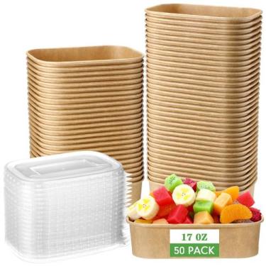 Imagem de Taças descartáveis de papel Kraft Maxdot com tampas de PP 500mL x50