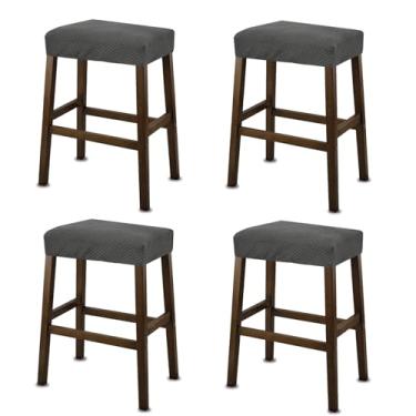 Imagem de NeColorLife Capas retangulares para bancos de bar, capas de assento de selim elásticas à prova d'água para altura do balcão e cadeiras de ilha de cozinha, protetor de almofada de banco, cinza claro