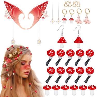 Imagem de Misdary Conjunto de 18 peças de acessórios de cabelo de cogumelo renascentista, brincos de presilha, orelhas de elfo, Halloween, cosplay para adultos (élficos)