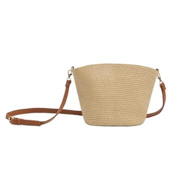 Imagem de UIBRN Bolsa transversal de palha para mulheres, bolsa de ombro de palha tecida à mão com alça ajustável, bolsas de praia modernas 2025