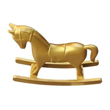 Imagem de KiBcsLic Ornamento de cavalo de balanço, estatueta de cavalo de madeira, decoração de casa, sala de estar, prateleira, escultura de design vintage, Ouro
