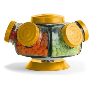 Imagem de 【Cozena】Baleiro Giratório De Vidro Bomboniere Decoração 5 Gomos Retrô Artesanal (Amarelo)