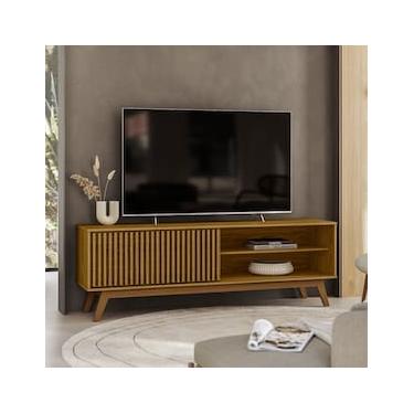 Imagem de Rack Olivar Fox 160 Ripado Para TV até 55” Porta Deslizante 1 porta 3 Nichos