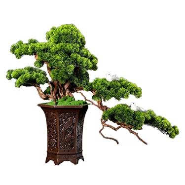 Imagem de Plantas artificiais, bonsai artificial, pinheiro, plantas falsas, árvore em vaso de cerâmica, bonsai artificial, decoração para casa, mesa, escritório, interior, exterior, vaso sintético (grande)