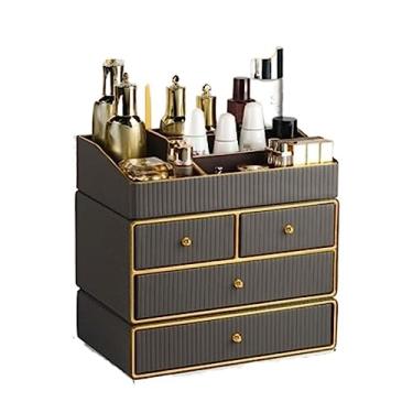 Imagem de Caixa de armazenamento de maquiagem, mesa de maquiagem, organizador de cosméticos com 4 gavetas e prateleira de armazenamento aberta para penteadeira, bancada de banheiro, elegante suporte de