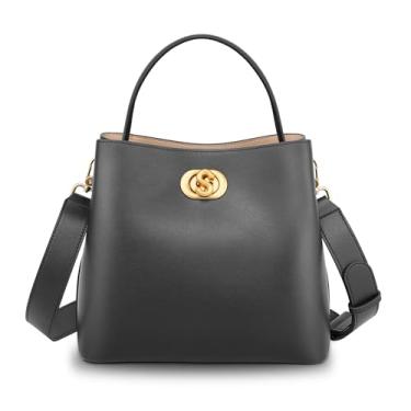 Imagem de SADI Bolsa feminina de couro legítimo, bolsas transversais de luxo, bolsas femininas com alça larga ajustável, Preto, Tendência