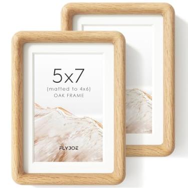 Imagem de FLYJOE Conjunto de 2 porta-retratos 12 x 18 cm, moldura de madeira de carvalho maciça natural com vidro temperado, canto arredondado feito à mão, moldura de madeira 12,5 x 17,8 cm, fosca, para foto
