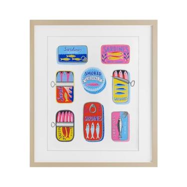 Imagem de Stupell Industries Latas de sardinha brilhante e pastel impressão emoldurada sob vidro design por Bex Morley Design, 40 x 33