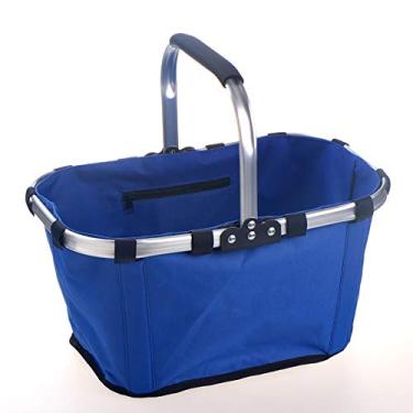 Imagem de Cesta de piquenique dobrável isolada à prova d'água para acampamento ao ar livre, compras, armazenamento de alimentos e uso em viagens (azul)