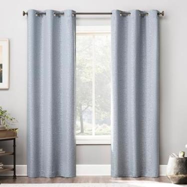 Imagem de Sun Zero Solana Pacote com 2 pares de painéis de cortina blackout 100% total com fecho magnético abstrato, azul claro, 91 cm L x 213 cm C (2 painéis)