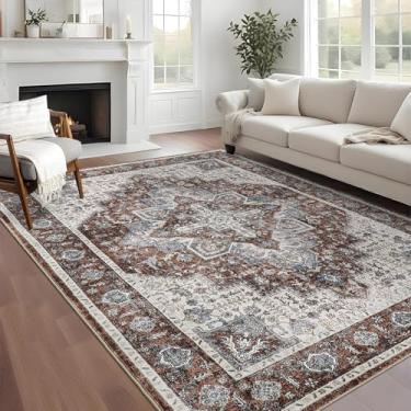 Imagem de COZYLOOM Tapete Accent 22,5 x 30,5 cm, lavável, vintage, envelhecido, com fundo antiderrapante, capa de piso dobrável, tapete grande resistente a manchas para quarto, sala de estar, vermelho