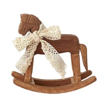 Imagem de Bothyi Escultura de Decoração de Cavalo de Balanço de Madeira, Arte Artesanal Colecionável de Balanço, Brinquedo de Cavalo de Madeira Feito à Mão para Jardim