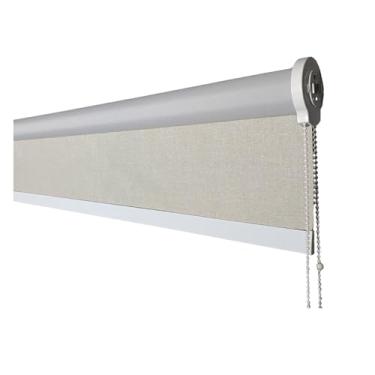 Imagem de Cortina Persiana Rolo Blackout 100% 1,20 (Lar) x 1,70 (Alt) Perfeita Para Salas, Quartos e Cozinhas Cor (LINHO NATURAL - SEM BANDÔ - ACABAMENTO BRANCO) Pronta Para Instalar!!