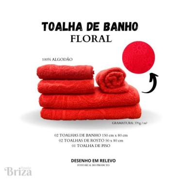 Imagem de Jogo De Toalha De Banho e Rosto 5 Peças Gigante Briza Floral - Goiaba