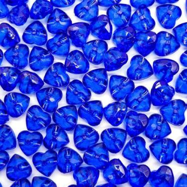 Imagem de Miçanga Botão Coração Facetado Acrílico Azul Transparente 12mm 100pçs 