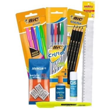 Imagem de Kit Material Escolar Voltas Aulas Escrita 19 itens Caneta Borracha Cor
