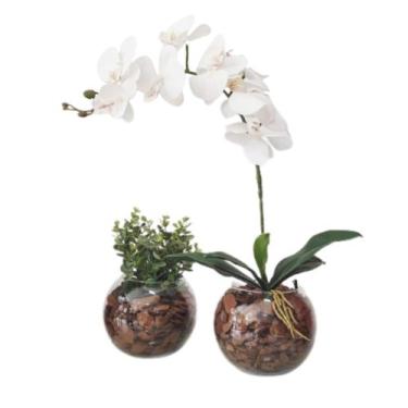 Imagem de Kit 2 Arranjos de Flores Orquídeas Vaso Terrário Decor - La Caza Store