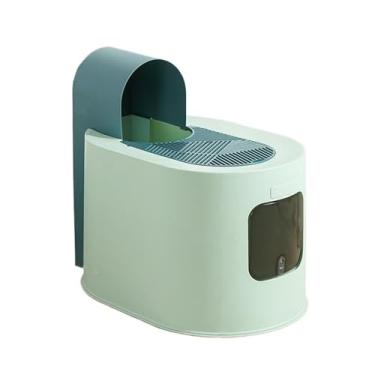 Imagem de Caixa de areia para gatos Caixa de areia grande para gatos com tampa, bandeja de areia fechada anti-respingos, caixa de areia para plantas fácil de limpar (azul)