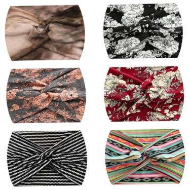 Imagem de Bandanas largas para mulheres, 6 peças, elásticos que absorvem o suor, acessórios de cabelo para mulheres, cor aleatória