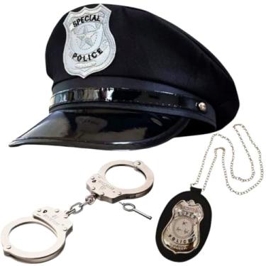 Imagem de Kit Fantasia De Policial, Quepe, Distintivo, Algemas De Metal Para Festa e Carnaval