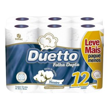 Imagem de Papel Higienico Duetto Neutro Folha Dupla 30m 12un