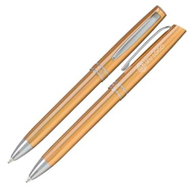 Imagem de Caneta Crown Presente Otawa Personalizada Original Diversas Cores Nome Simbolo Logo Esferográfica Retrátil Tinta Azul Acabamento Cromado (Ouro)