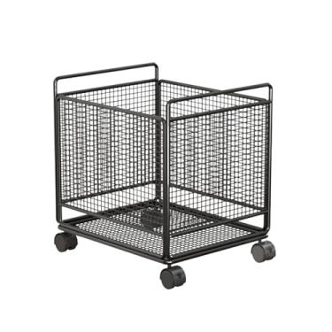 Imagem de ＫＬＫＣＭＳ Cesto de roupa suja com carrinho de arame de ferro, cesto de roupa suja com rodas, multifuncional, prático, para dormitório e sala de estar, Preto, M