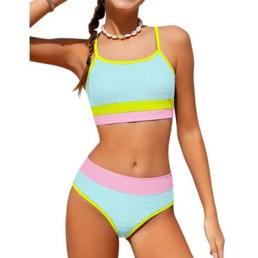 Imagem de Biquíni colorido TALLWH Girls, 2 peças de 9 a 10 anos