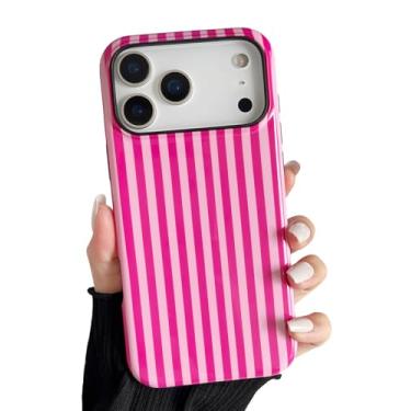 Imagem de Longlayss Compatível com 17 Pro Case Linda Estética Listrada Capa de Telefone para Mulheres Meninas À Prova de Choque Fina TPU e Capa Protetora de PC Rígido (Rosa Choque)