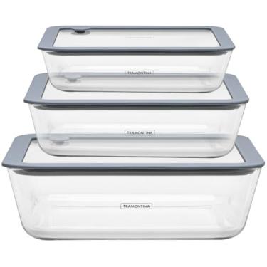 Imagem de Conjunto de Potes de Vidro Tramontina Vittra Retangulares com Tampa Hermética de Silicone
