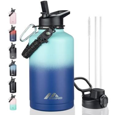 Imagem de StarSpeed Garrafa de água isolada de 2 galões com 2 tampas, 2 canudos, parede dupla, vácuo de aço inoxidável, com alça de paracord e bolsa de transporte, garrafas isoladas de boca larga para esportes ao ar livre
