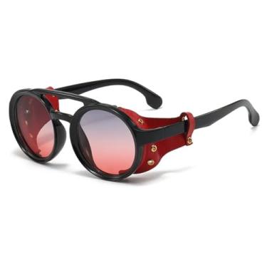 Imagem de Óculos de sol punk masculino para mulheres, luxuoso, redondo, UV400 (vermelho)