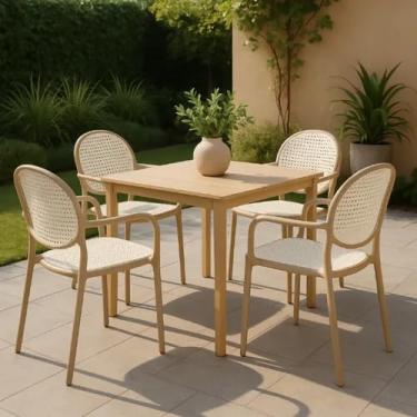 Imagem de Cadeiras De Palha Sintética Empilhaveis Design Moderno Com e Sem Braço - 04un (Com Braço, Marrom/Branco)