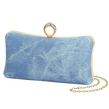 Imagem de AMOUR DE LOTUS Bolsa clutch para noite feminina, bolsa jeans azul claro formal com corrente para festa de casamento