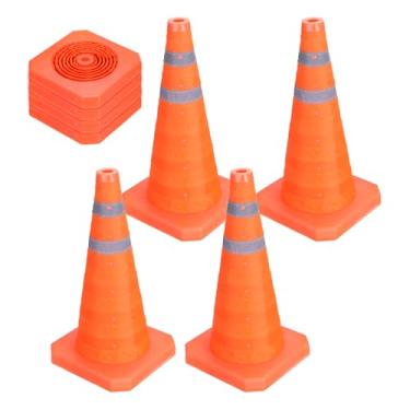 Imagem de PATIKIL 45,72 cm Pacote com 4 Cones de Trânsito Dobráveis, Cones de Segurança Laranja com Colarinho Refletivo Cones de Cuidado para Estacionamento Condução Treinamento Prática Emergência Barreira na