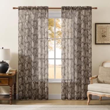 Imagem de Cortinas florais de 222 cm de comprimento, 2 painéis para quarto, bolso de varão, filtro de luz, cortinas de impressão de flores para sala de estar, cortinas de janela luxuosas, marrom cacau 132 x 239