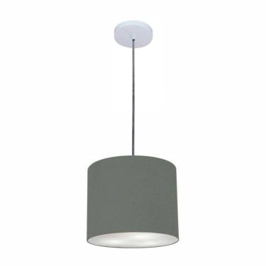 Imagem de Lustre Luminária Pendente Vivare Free Lux Pe-4106br Cúpula Em Tecido 20x25cm Cinza-escuro Canopla Branca E Fio Cristal