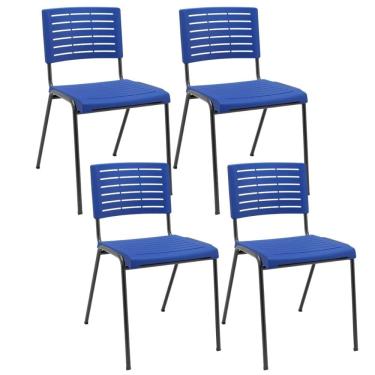 Imagem de Kit 04 Cadeiras Empilhável Fixa Escritório Multiuso Base Preta Kimi P03 Azul - Lyam Decor