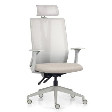 Imagem de Cadeira Escritório Giratória Presidente Flow F02 Base Cinza Linho Bege Claro - Lyam Decor