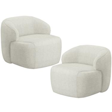 Imagem de Kit 02 Poltronas Decorativa Fixa Orgânica Para Sala Living Barolo L06 Linho Cru - Lyam Decor