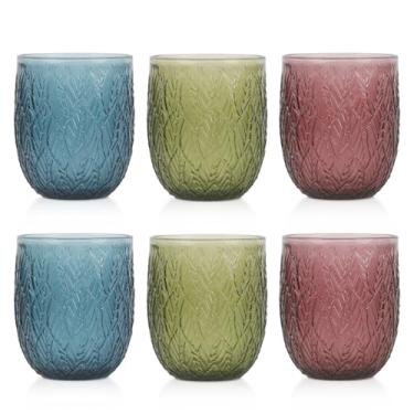 Imagem de Ulable Conjunto de 4 copos coloridos, copos vintage de 350 ml, copos para coquetéis, cerveja, vinho, uísque, água e suco (folha de salgueiro, 6 peças)